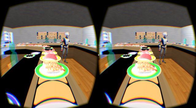 用 VR 裝置體驗迴轉壽司的感受
