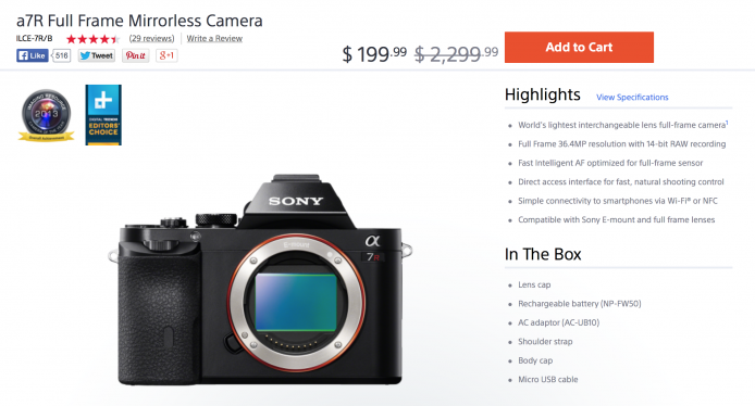 Sony 打錯價 ? a7R 賣 199.99 美金 !??!?!