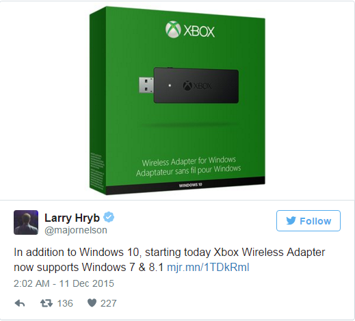 XBOX ONE 無線手制終可支援 Win 7 / 8.1 作業系統