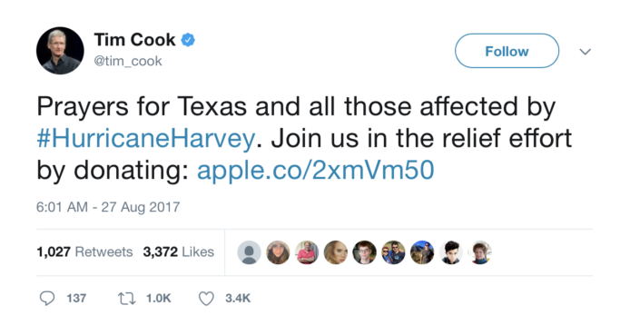 Apple 為哈維颶風開放 iTunes 捐款功能