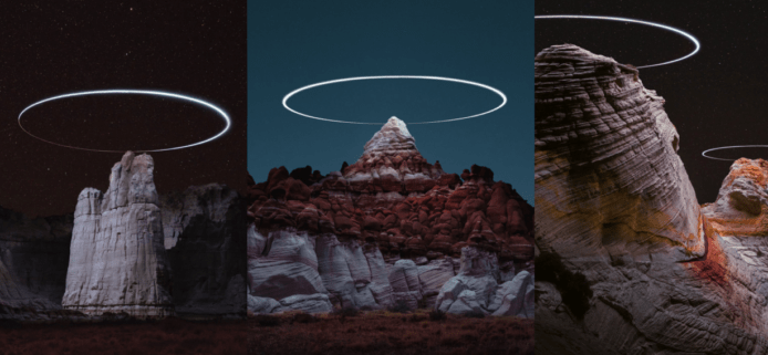 航拍機裝LED燈夜攝　拍出大石「光環」作品　