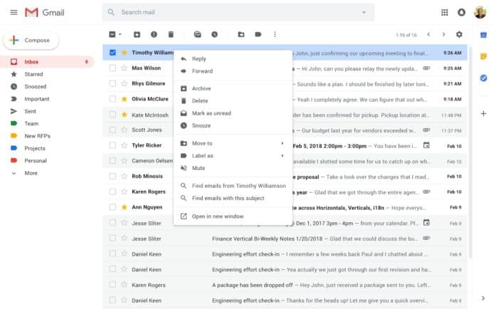 Gmail 右鍵選單全面升級   更新後使用更方便