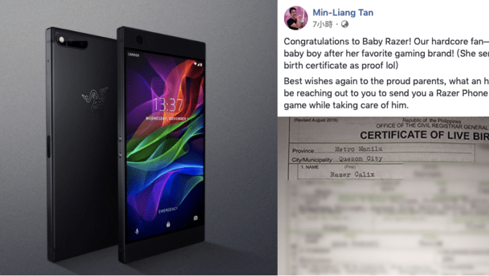 菲律賓 Razer 死忠替兒子改名為 Razer 　CEO 即發文送新 Razer Phone 2
