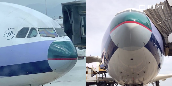 華航機頭破損急借國泰機鼻變「憤怒鳥」
