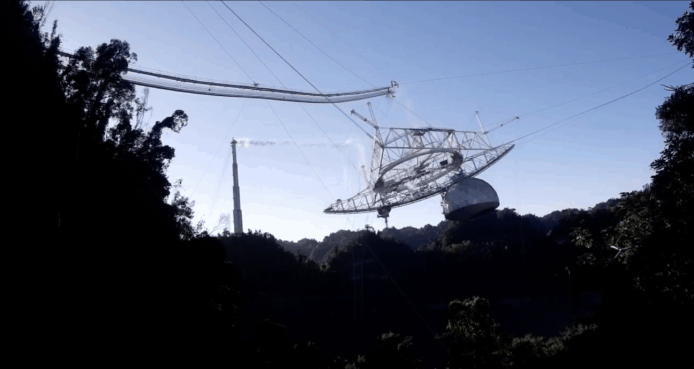 阿雷西博天文台崩塌影片   900噸重平台崩塌