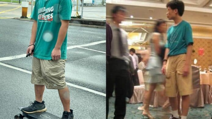 綠衣男馬路踩電動滑板跌倒　險被車撞被網民恥笑「懶型」