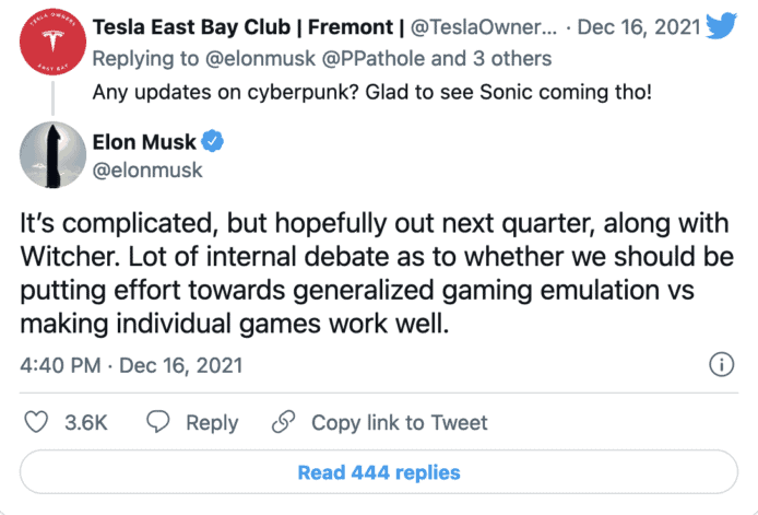 Tesla 車上娛樂系統更新     加入《Cyberpunk 2077》、《The Witcher 3》