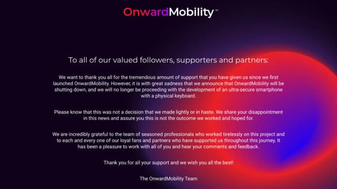 Onward Mobility 結束業務   BlackBerry 5G 手機項目告終