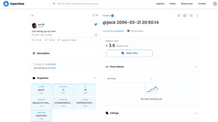 Twitter 創辦人首條 Tweet   NFT 價值一年後跌超過 1 萬倍