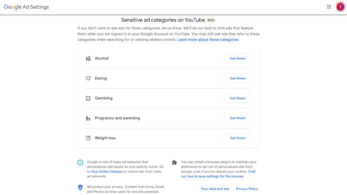 Google 推出廣告個人化設定   用戶可減少觀看個別類型廣告