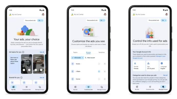 Google My Ad Center 推出   用戶可自訂廣告顯示選項