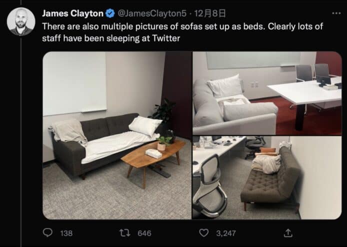 Elon Musk 辦公室加睡床  給 Twitter 捱夜員工休息反被調查