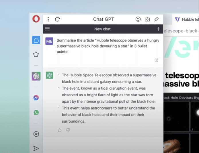 「長文唔想睇」ChatGPT 秒速解決  Opera 瀏覽器以 AI 精簡冗長網頁內容