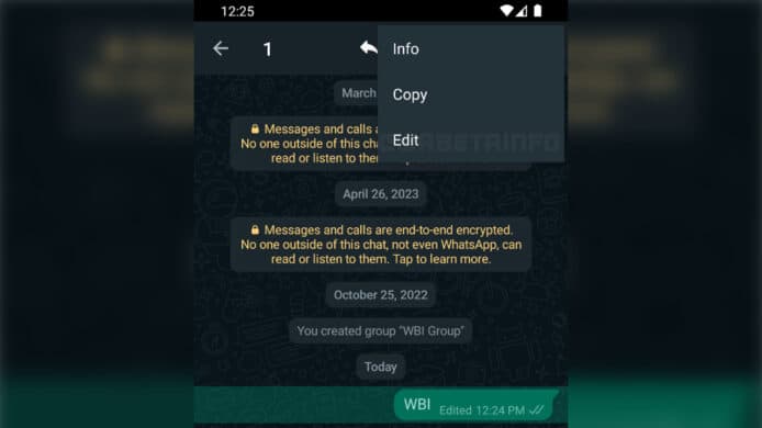 WhatsApp 測試訊息編輯功能   限時 15 分鐘可修改內容