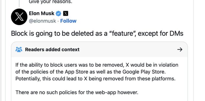 Elon Musk：社交平台「封鎖」功能無意義   將從 X 刪除此功能
