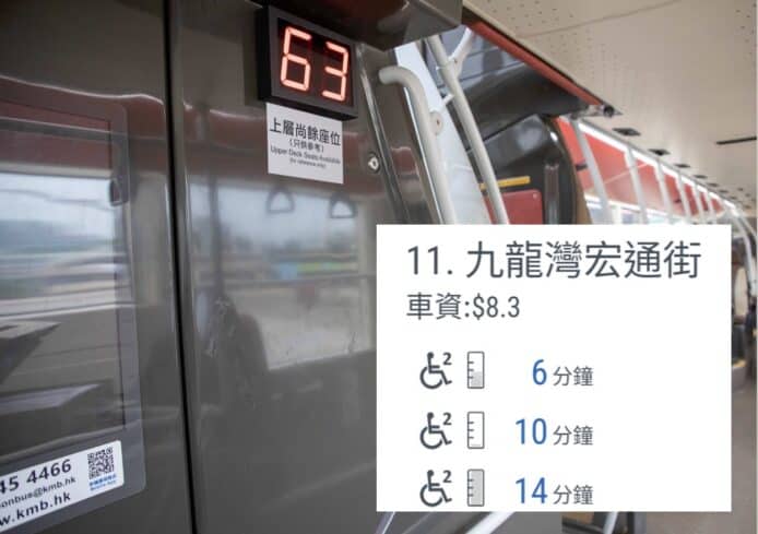 九巴用 5G 實時顯示載客量   車內顯示上層尚餘座位數