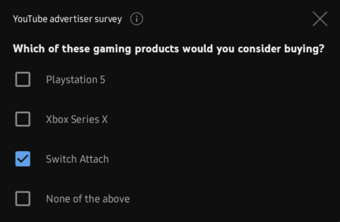YouTube官方廣告問卷選項透露任天堂新機名為「Switch Attach」？