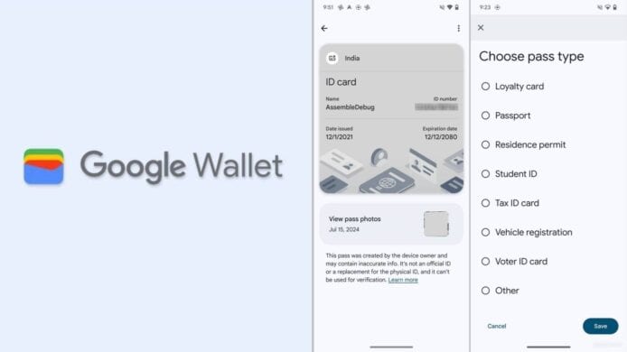 Google Wallet 和兩張屏幕截圖