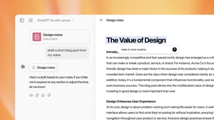 ChatGPT 全新 Canvas 功能　協助用家編程及寫作