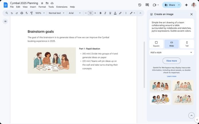 Google Docs 加入 AI 圖像生成　直接為文件生成插圖