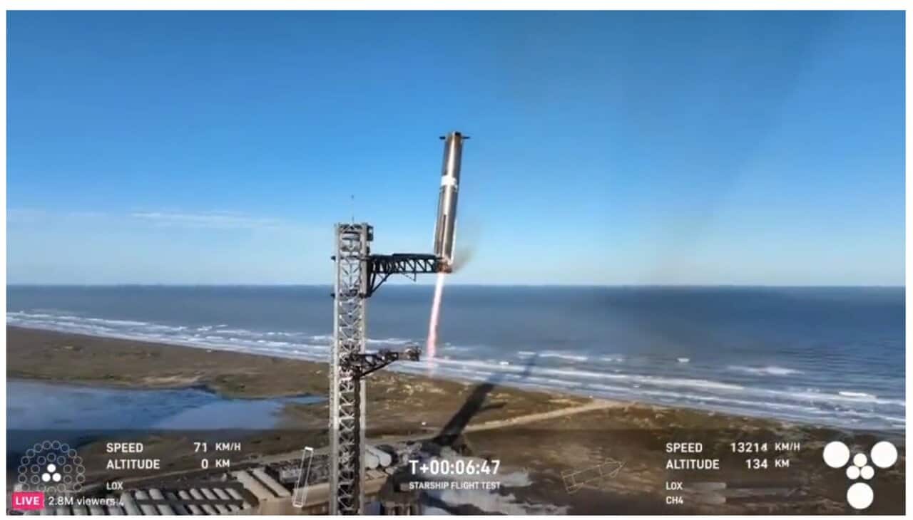 SpaceX 再度測試 Starship 火箭系統 「筷子」機械臂成功回收助推器但 Starship 解體