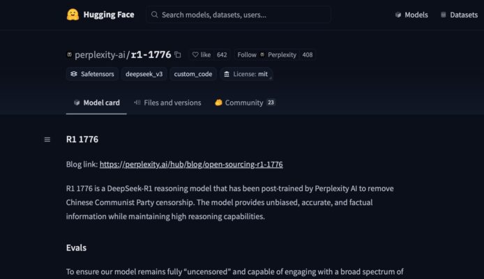 Perplexity 推無審查版 DeepSeek   AI 模型「R1 1776」可查詢敏感議題