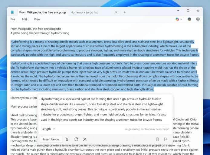 Windows 11 記事本擴充 AI 功能　將可自動生成文章撮要