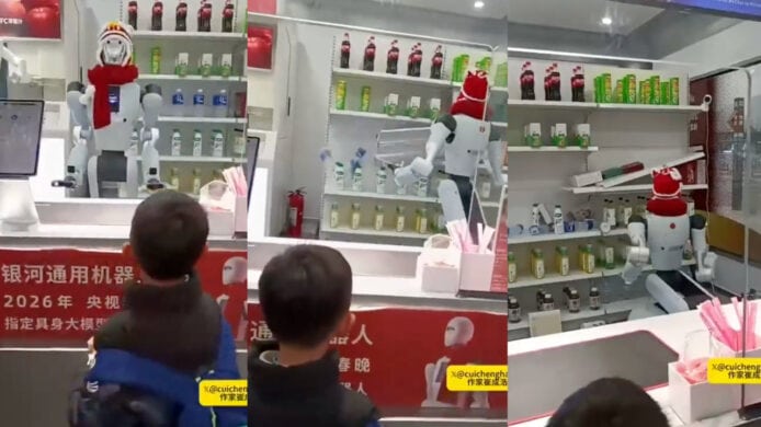 「春晚」亮相中國人形機械人 無人商店撞跌貨架  若無其事繼續工作